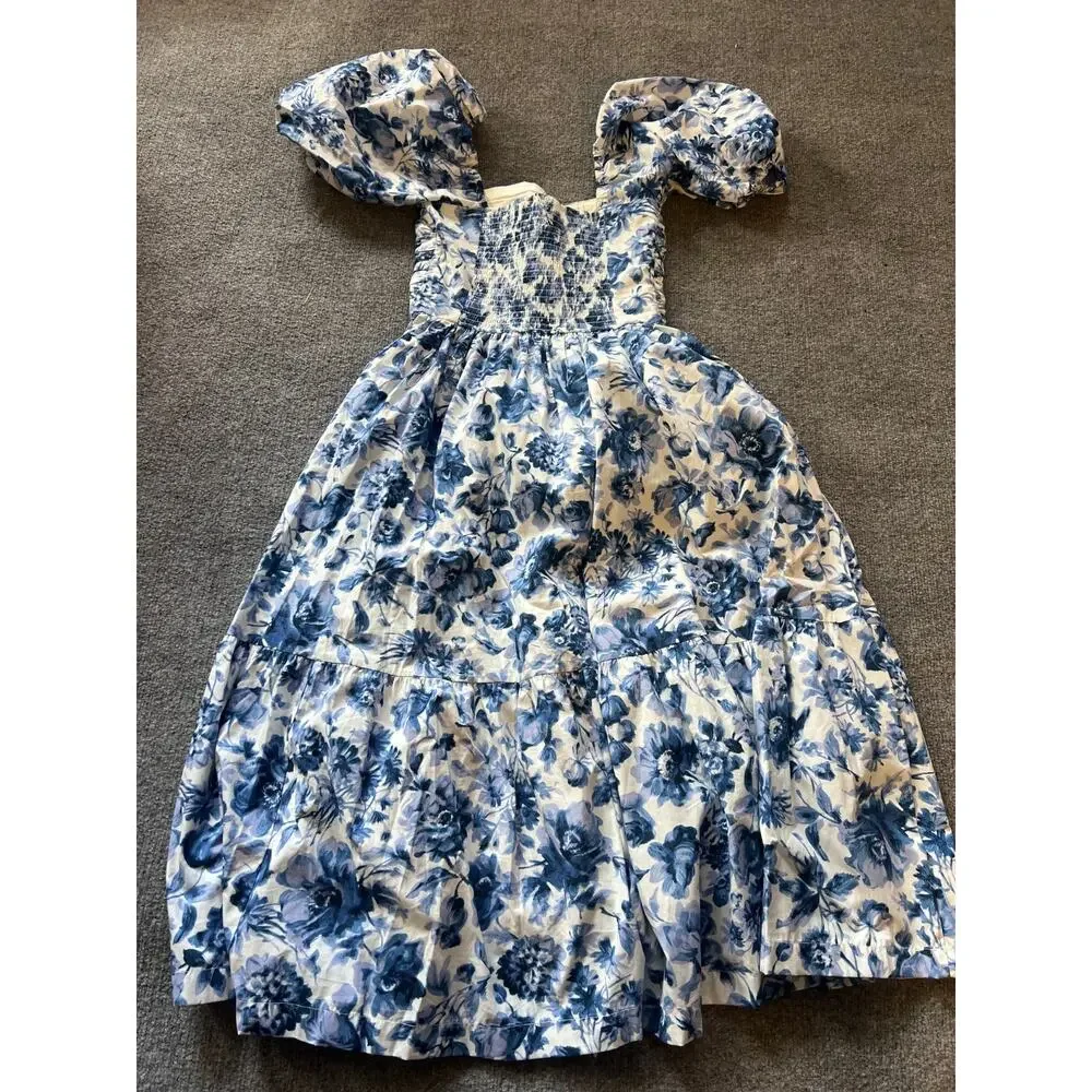 Abercrombie & Fitch Womens Blue Floral Smocked Puff Sleeve Fit & Flare Dress XST